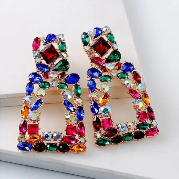 New Multicolor Gemstone Statement Earrings